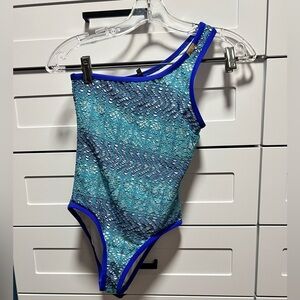 Blue purple one shoulder One-Piece Swimsuit by Wet, sz S